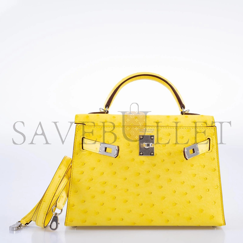 H**mes master mini kelly ii sellier jaune citron ostrich palladium hardware (19*12*5.5cm)